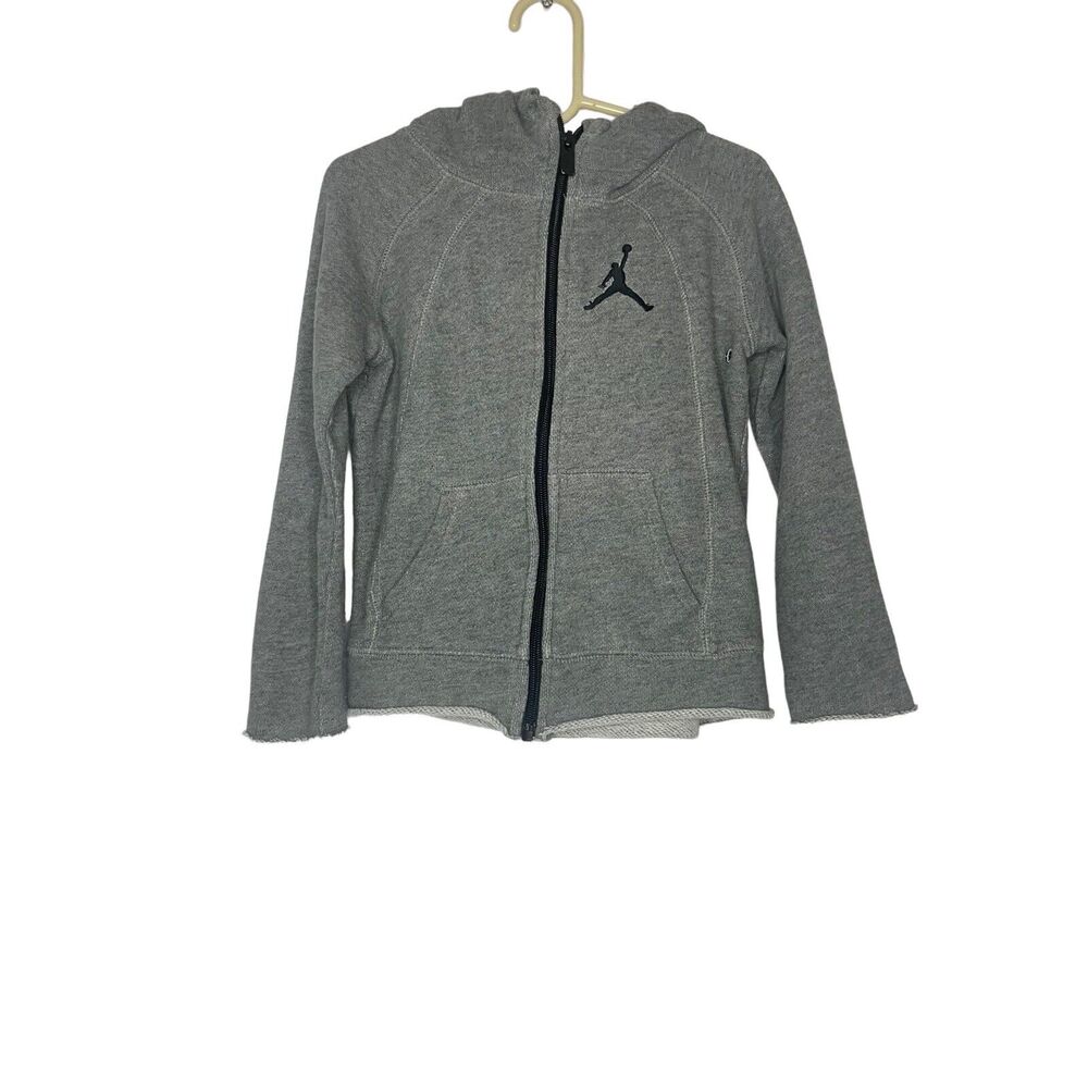 Nike Air Jordan Gray Hoodie Full Zip Jumpman Logo Boys Size Small (4-5 Yrs)